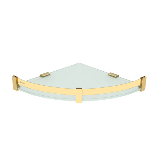 12-Inch Wall-Mounted Corner Glass Shelf with Sturdy Aluminium Frame | Toughened Tempered Glass Rack in Gold Finish with PVD Coating | Space-Saving Bathroom, Kitchen & Living Room Organizer