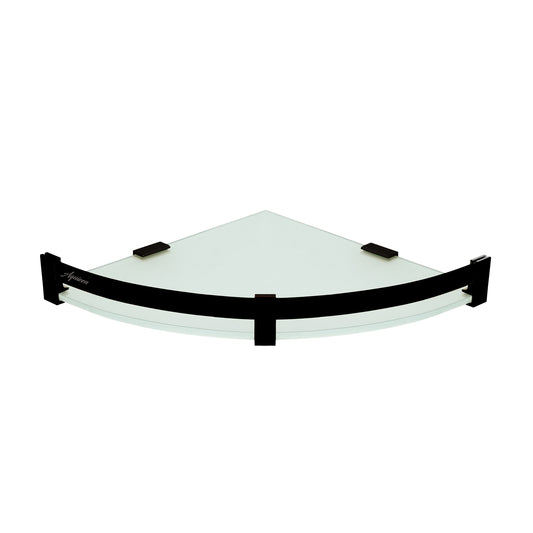 12-Inch Wall-Mounted Corner Glass Shelf with Sturdy Aluminium Frame | Toughened Tempered Glass Rack in Matte Black Finish with Powder Coating | Space-Saving Bathroom, Kitchen & Living Room