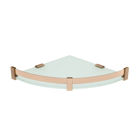 12-Inch Wall-Mounted Corner Glass Shelf with Sturdy Aluminium Frame | Toughened Tempered Glass Rack in Rose Gold Finish with PVD Coating | Space-Saving Bathroom, Kitchen & Living Room Shelf