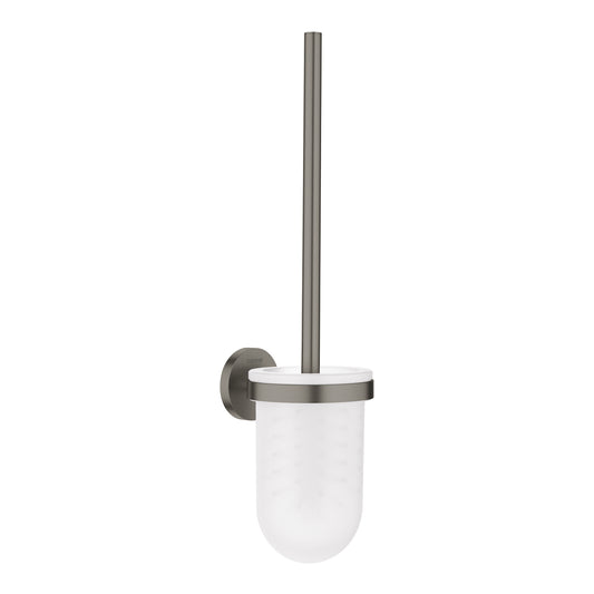 Wall-Mounted Toilet Brush Holder - Brass Body with Matte Black Finish and Frosted Glass Stand
