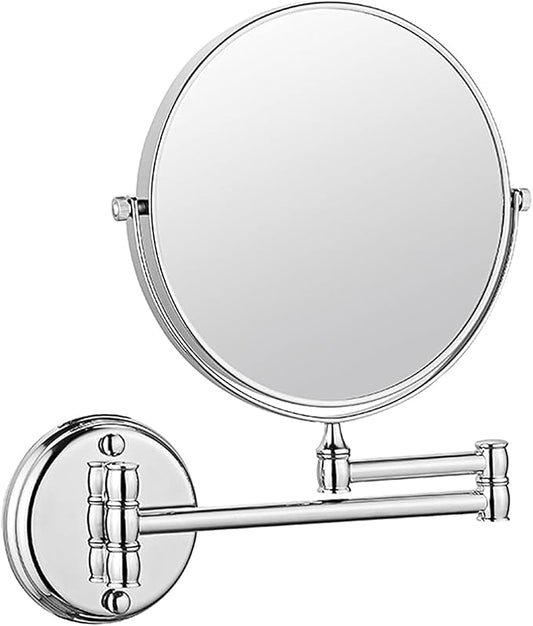 Double-Sided Shaving & Makeup Mirror | Magnified & Normal View | Adjustable Sturdy Arm & Wall-Mounted Setting | Heavy-Duty Brass Body with Chrome Finish & Round Shape