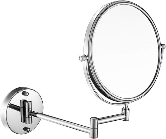 Double-Sided Shaving & Makeup Mirror | Magnified & Normal View | Adjustable Sturdy Arm & Wall-Mounted Setting | Heavy-Duty Brass Body with Chrome Finish & Round Shape