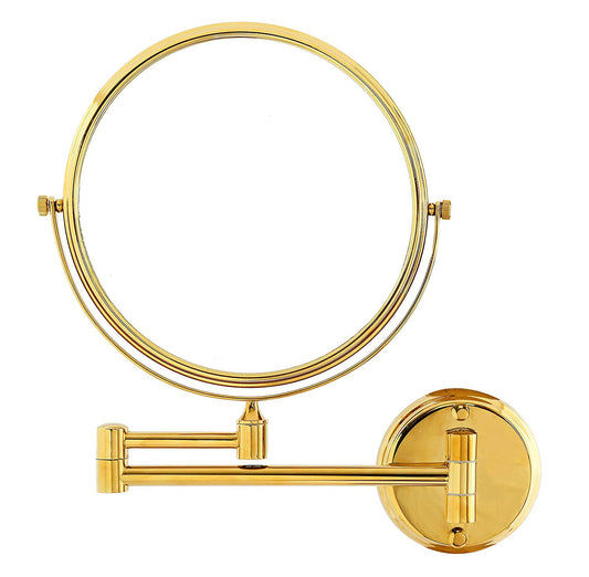 Double-Sided Shaving & Makeup Mirror | Magnified & Normal View | Adjustable Sturdy Arm & Wall-Mounted Setting | Heavy-Duty Brass Body with Gold Finish & Round Shape