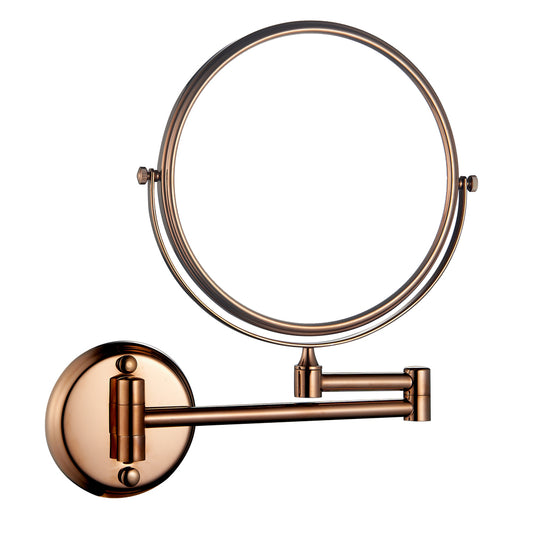 Double-Sided Shaving & Makeup Mirror | Magnified & Normal View | Adjustable Sturdy Arm & Wall-Mounted Setting | Heavy-Duty Brass Body with Rose Gold Finish & Round Shape