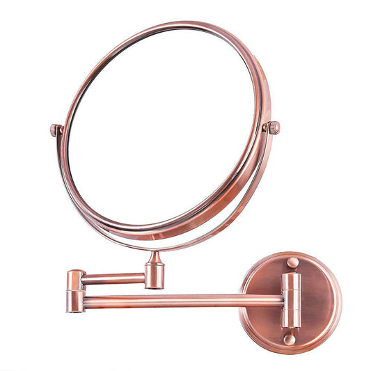 Double-Sided Shaving & Makeup Mirror | Magnified & Normal View | Adjustable Sturdy Arm & Wall-Mounted Setting | Heavy-Duty Brass Body with Rose Gold Finish & Round Shape