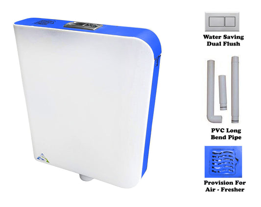 Wall-Mounted Dual Flush Cistern with Built-In Air Freshener Compartment | Sleek White & Blue ABS Flush Tank | Water-Saving & Durable Modern Bathroom Cistern