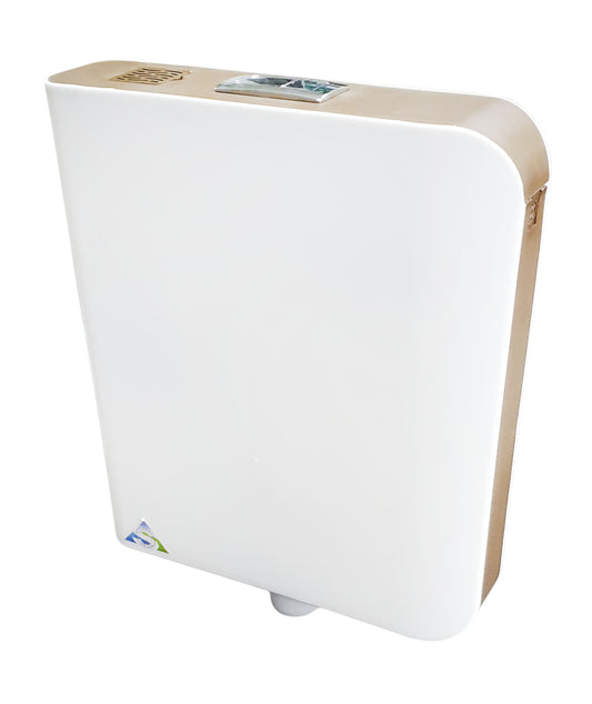 Wall-Mounted Dual Flush Cistern with Built-In Air Freshener Compartment | Sleek White & Brown ABS Flush Tank | Water-Saving & Durable Modern Bathroom Cistern