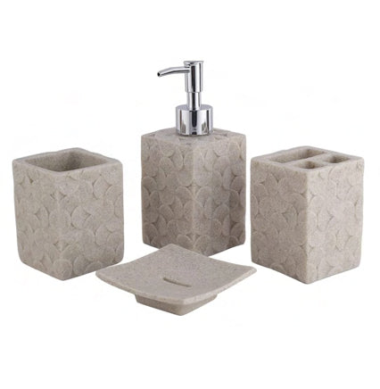 4-Piece Raven Beige Bathroom Accessories Set - Soap Dispenser, Toothbrush Holder, Tumbler & Soap Dish