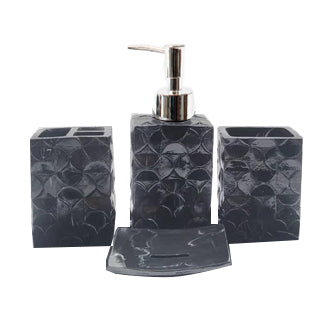 4-Piece Raven Black Bathroom Accessories Set - Soap Dispenser, Toothbrush Holder, Tumbler & Soap Dish