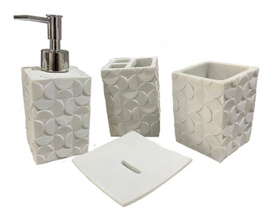 4-Piece Raven White Bathroom Accessories Set - Soap Dispenser, Toothbrush Holder, Tumbler & Soap Dish