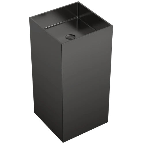 Square Glossy Black SS304 Freestanding Wash Basin Floor-Mounted Sink 400x400x830 mm - Luxury Modern Bathroom Basin for Home & Commercial Use