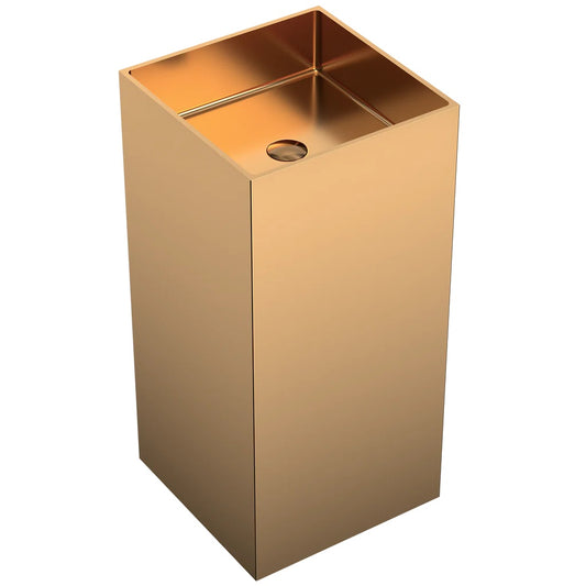 Square Rose Gold SS304 Freestanding Wash Basin Floor-Mounted Sink 400x400x830 mm - Luxury Modern Bathroom Basin for Homes & Hotels