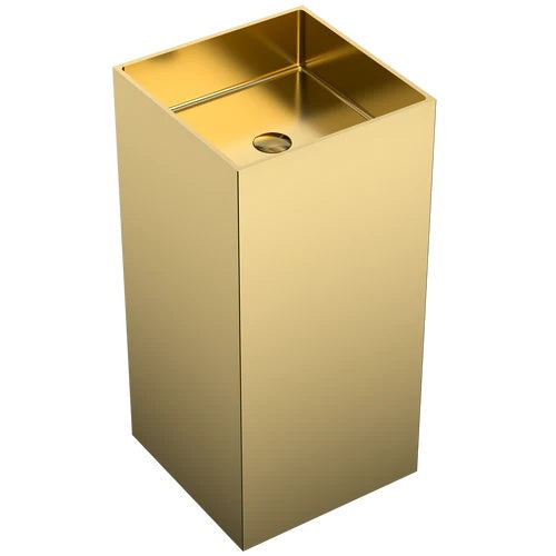 Square Gold SS304 Freestanding Wash Basin Floor-Mounted Sink 400x400x830 mm - Luxury Bathroom Basin for Home, Hotel & Commercial Spaces