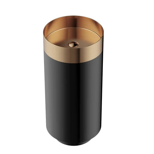 Round Black & Rose Gold SS304 Freestanding Wash Basin Floor-Mounted Designer Sink 380x380x830 mm - Luxury Bathroom Basin for Homes & Commercial Use