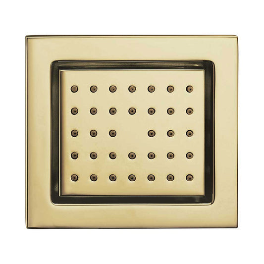 4x4-Inch Square Brass Body Jet Shower - Gold Finish | Concealed Heavy-Duty Wall-Mounted Shower Jet
