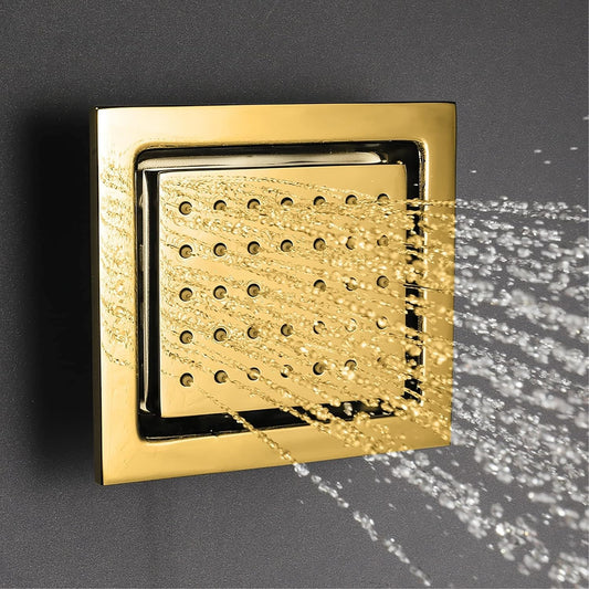 4x4-Inch Square Brass Body Jet Shower - Gold Finish | Concealed Heavy-Duty Wall-Mounted Shower Jet