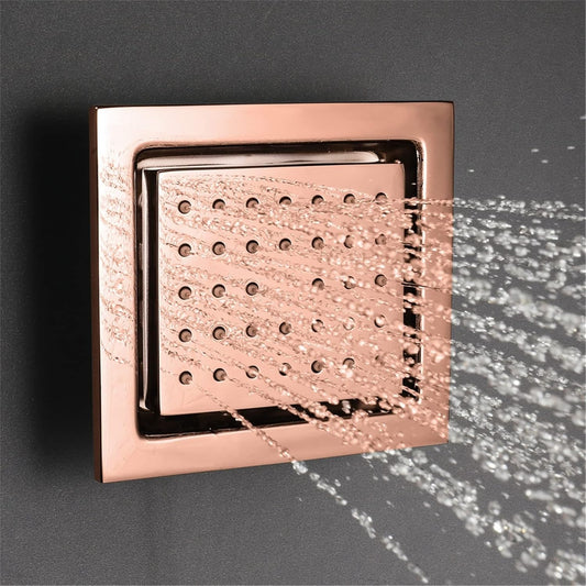 4x4-Inch Square Brass Body Jet Shower - Rose Gold Finish | Concealed Heavy-Duty Wall-Mounted Shower Jet