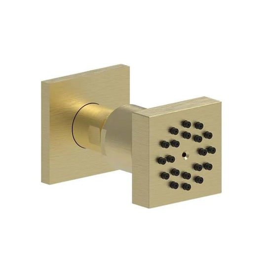 2x2-Inch Square SS304 Body Shower Jet with Rain & Mist - Brushed Gold Finish | Wall-Mounted High-Pressure Jet