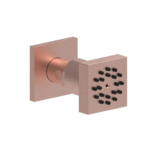 2x2-Inch Square SS304 Body Shower Jet with Rain & Mist - Brushed Rose Gold Finish | Wall-Mounted High-Pressure Jet