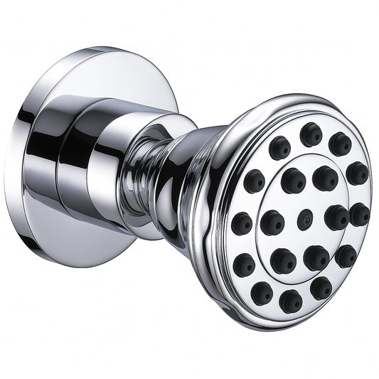 Round Brass Body Jet Shower with 5 Functions - Chrome Finish | Exposed Wall-Mounted Heavy-Duty Shower Jet