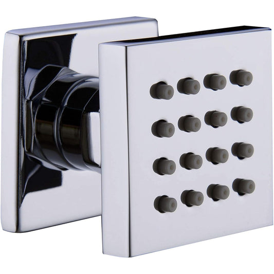 2x2-Inch Square SS304 Body Jet Shower with Flange - Chrome Finish | Exposed Wall-Mounted Heavy-Duty Jet