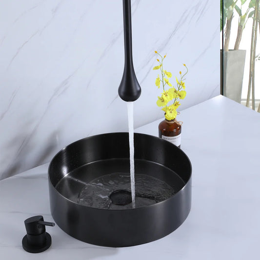 Ceiling Mounted Basin Mixer Tap in Matte Black Finish | Heavy-Duty Brass Made | Hot & Cold Water Tap | Drop Series