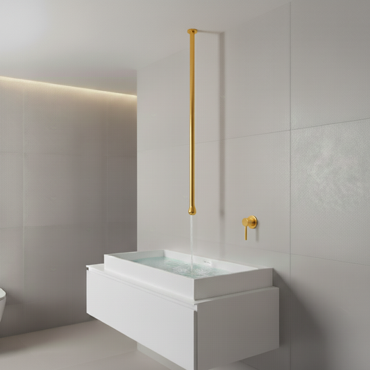 Hot & Cold Basin Mixer Tap in Gold Finish with Electro Coating | Ceiling-Mounted Faucet Made of Brass | From Drop Series