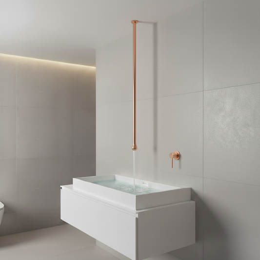 Hot & Cold Basin Mixer Tap in Rose Gold Finish with Electro Coating | Ceiling-Mounted Faucet Made of Brass | From Drop Series