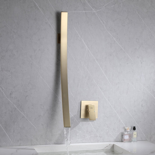 Wall Mounted Basin Mixer Tap in Brushed Gold Finish | Heavy-Duty Brass Made | Hot & Cold Water Tap | Amor Series