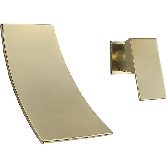 Wall Mounted Cascade Basin Mixer Tap in Brushed Gold Finish | Heavy-Duty Brass Made | Hot & Cold Water Tap | Cascade Style