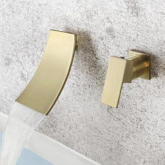 Wall Mounted Cascade Basin Mixer Tap in Brushed Gold Finish | Heavy-Duty Brass Made | Hot & Cold Water Tap | Cascade Style