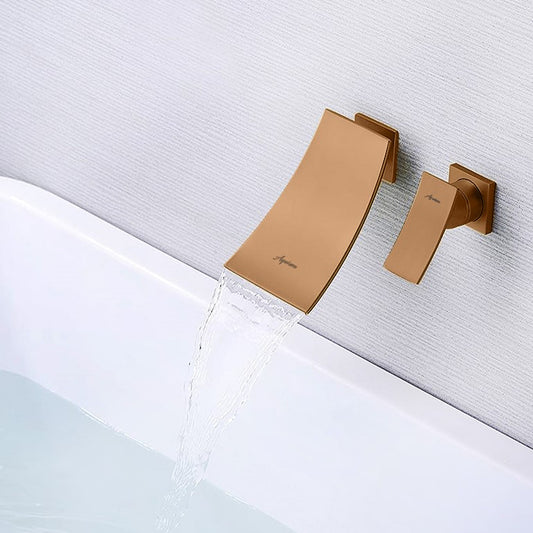 Wall Mounted Cascade Basin Mixer Tap in Brushed Rose Gold Finish | Heavy-Duty Brass Made | Hot & Cold Water Tap | Cascade Style