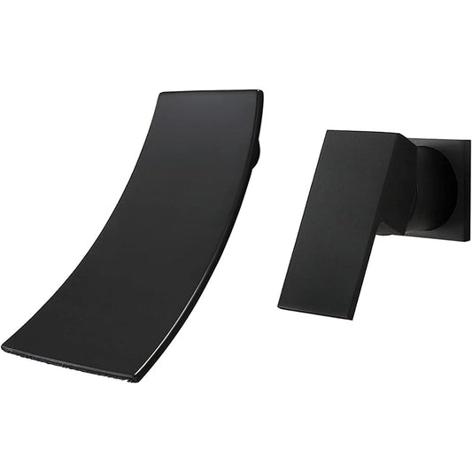 Wall Mounted Cascade Basin Mixer Tap in Matte Black Finish | Heavy-Duty Brass Made | Hot & Cold Water Tap | Cascade Style