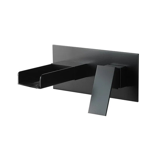 Wall Mounted Waterfall Basin Mixer Tap in Matte Black Finish | Heavy-Duty Brass Made | Hot & Cold Water Tap | Waterfall Style