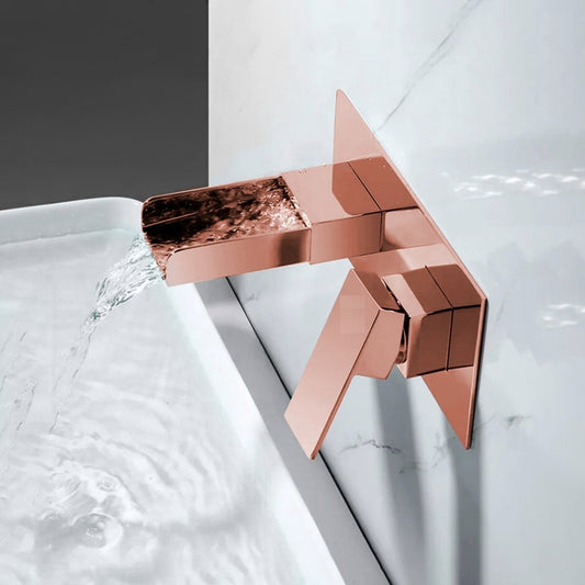 Wall Mounted Waterfall Basin Mixer Tap in Rose Gold Finish | Heavy-Duty Brass Made | Hot & Cold Water Tap | Waterfall Style