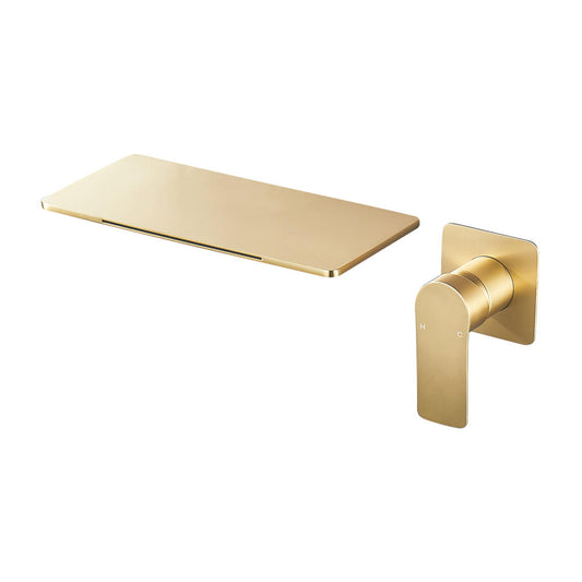 Wall Mounted Basin Mixer Tap in Brushed Gold Finish | Heavy-Duty Brass Made | Hot & Cold Water Tap | Plato Series