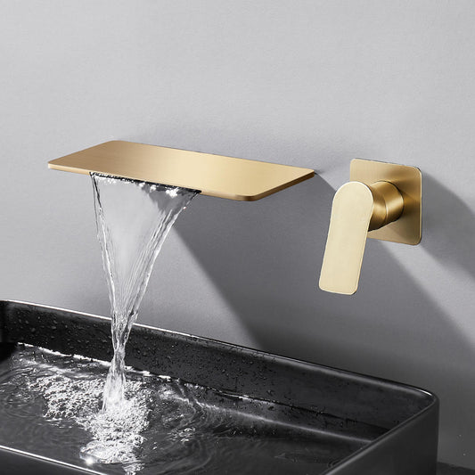 Wall Mounted Basin Mixer Tap in Brushed Gold Finish | Heavy-Duty Brass Made | Hot & Cold Water Tap | Plato Series