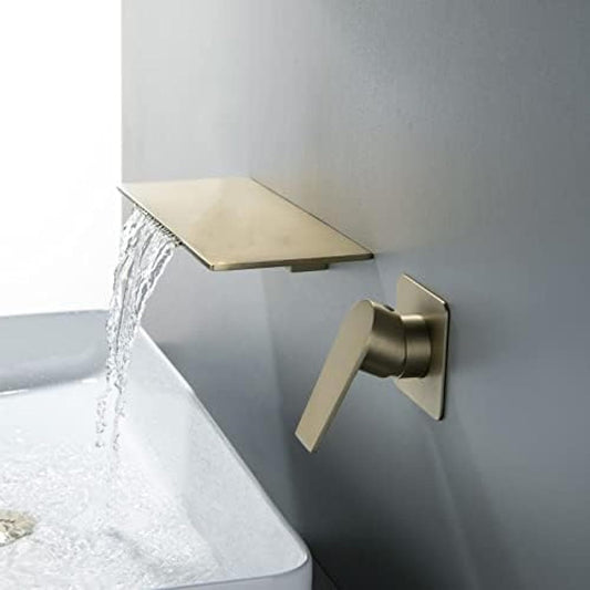 Wall Mounted Basin Mixer Tap in Gold Finish | Heavy-Duty Brass Made | Hot & Cold Water Tap | Plato Series