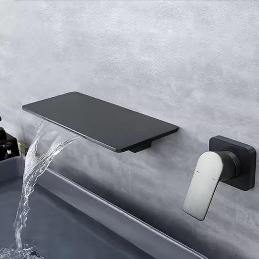 Wall Mounted Basin Mixer Tap in Matte Black Finish | Heavy-Duty Brass Made | Hot & Cold Water Tap | Plato Series