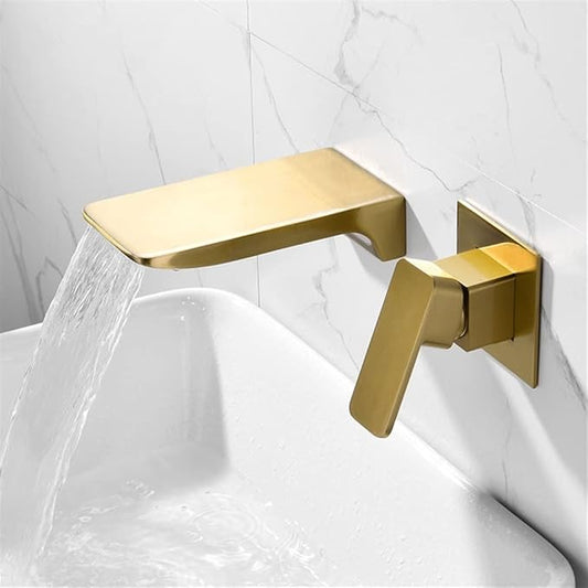 Wall Mounted Basin Mixer Tap in Gold Finish | Heavy-Duty Brass Made | Hot & Cold Water Tap | Dior Series