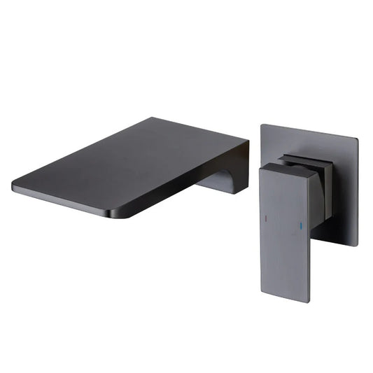 Wall Mounted Basin Mixer Tap in Gun Grey Finish | Heavy-Duty Brass Made | Hot & Cold Water Tap | Dior Series
