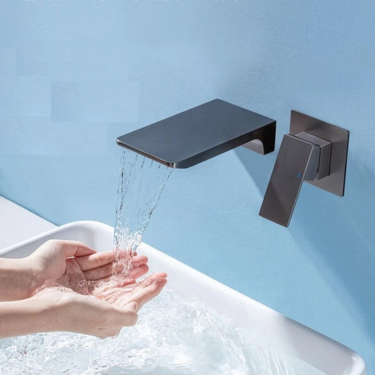Wall Mounted Basin Mixer Tap in Gun Grey Finish | Heavy-Duty Brass Made | Hot & Cold Water Tap | Dior Series