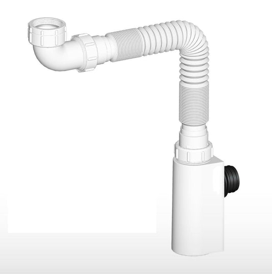 White PVC Bottle Trap with Adjustable Pipe | Space-Saving Drain Trap for Bathroom & Kitchen Sinks