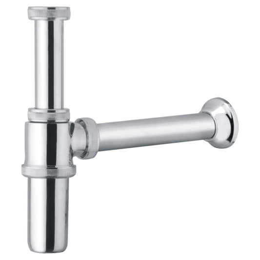 Dutch Style Bottle Trap with 300mm Pipe & Wall Flange | Heavy-Duty Brass Drain Trap for Bathroom & Kitchen Sinks | Chrome Finish