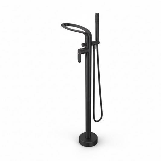Bathtub Faucet - Floor-Mounted | Made of Brass | Powder Coated | Matte Black Finish | Hot & Cold Water Control