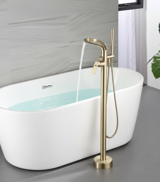 Bathtub Faucet - Floor-Mounted | Made of Brass | Electro Coated | Gold Finish | Hot & Cold Water Control