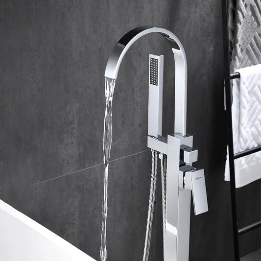 Bathtub Faucet - Floor-Mounted | Made of Brass | Electro Coated | Chrome Finish | Hot & Cold Water Control