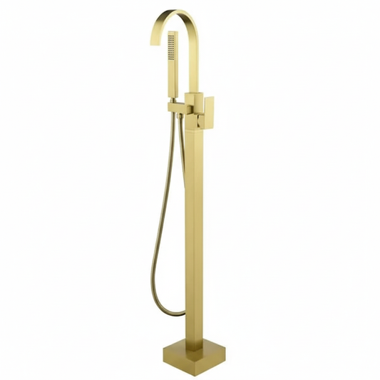 Bathtub Faucet - Floor-Mounted | Made of Brass | Electro Coated | Gold Finish | Hot & Cold Water Control