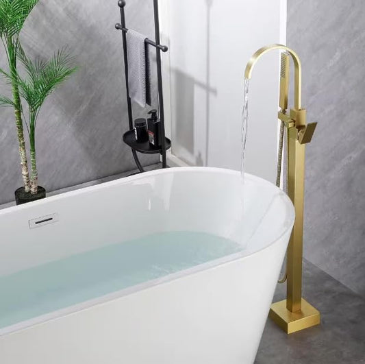 Bathtub Faucet - Floor-Mounted | Made of Brass | Electro Coated | Gold Finish | Hot & Cold Water Control