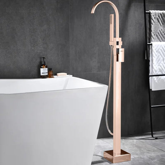 Bathtub Faucet - Floor-Mounted | Made of Brass | Electro Coated | Rose Gold Finish | Hot & Cold Water Control
